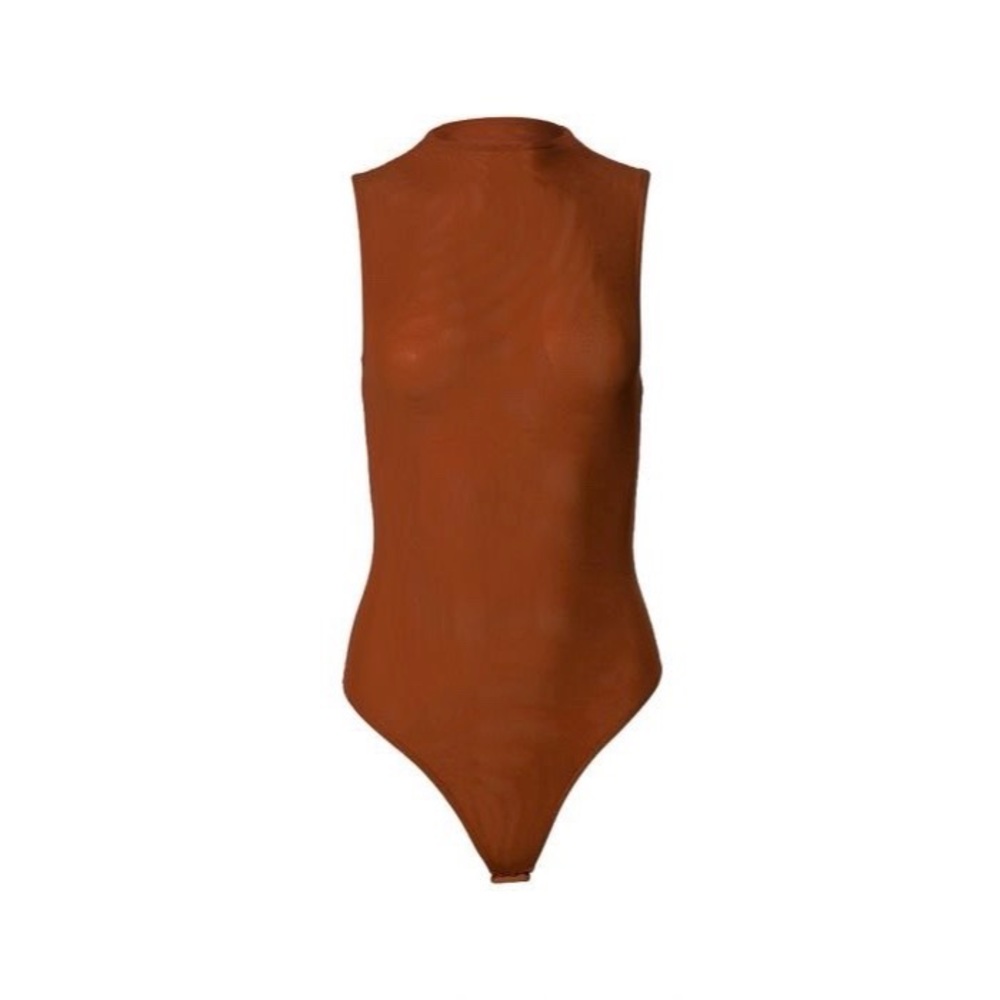 PAXTON SLEEVELESS MESH BODYSUIT IN LIGHT BROWN